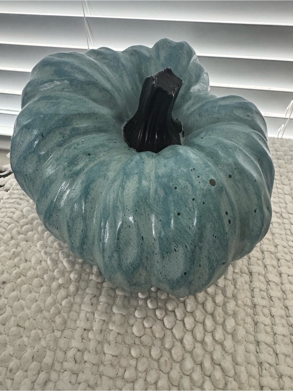 Handcrafted Teal Pumpkin Sculpture - Home Art Accent Halloween!